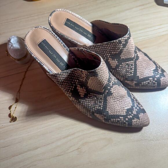 STEVEN by Steve Madden Block Heel Mules | Snakeskin Print Pointed Toe Slip-Ons - Picture 1 of 9